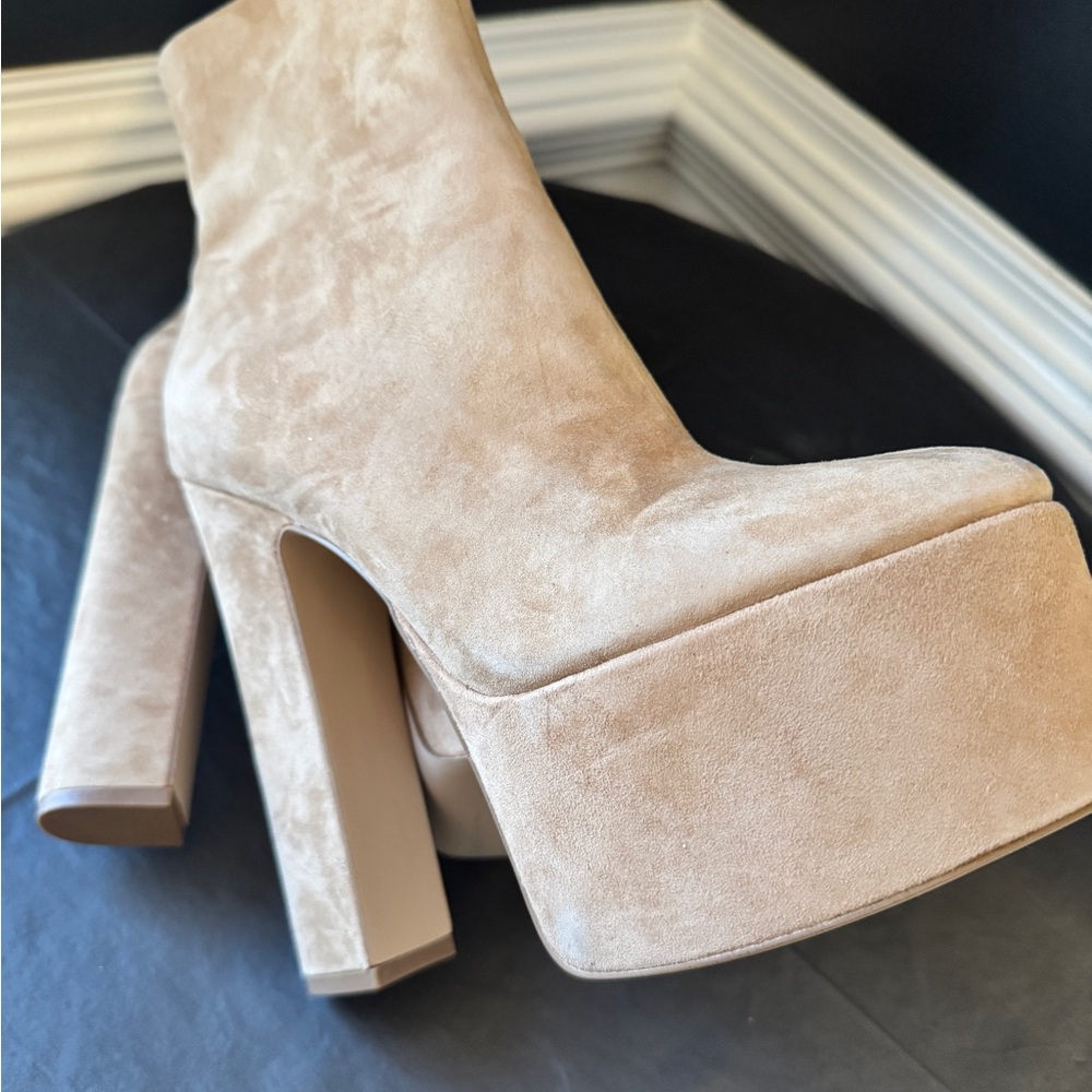 Tan Suede Platform Ankle Boots Size 9
